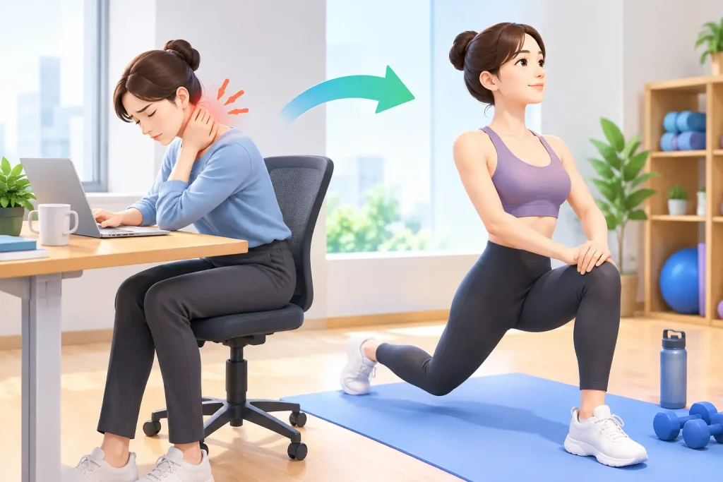 デスクワーク 首こり 改善 筋トレで若々しい姿勢と体をつくる方法